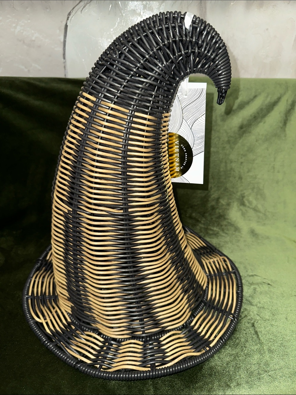 Faux wicker woven witch hat